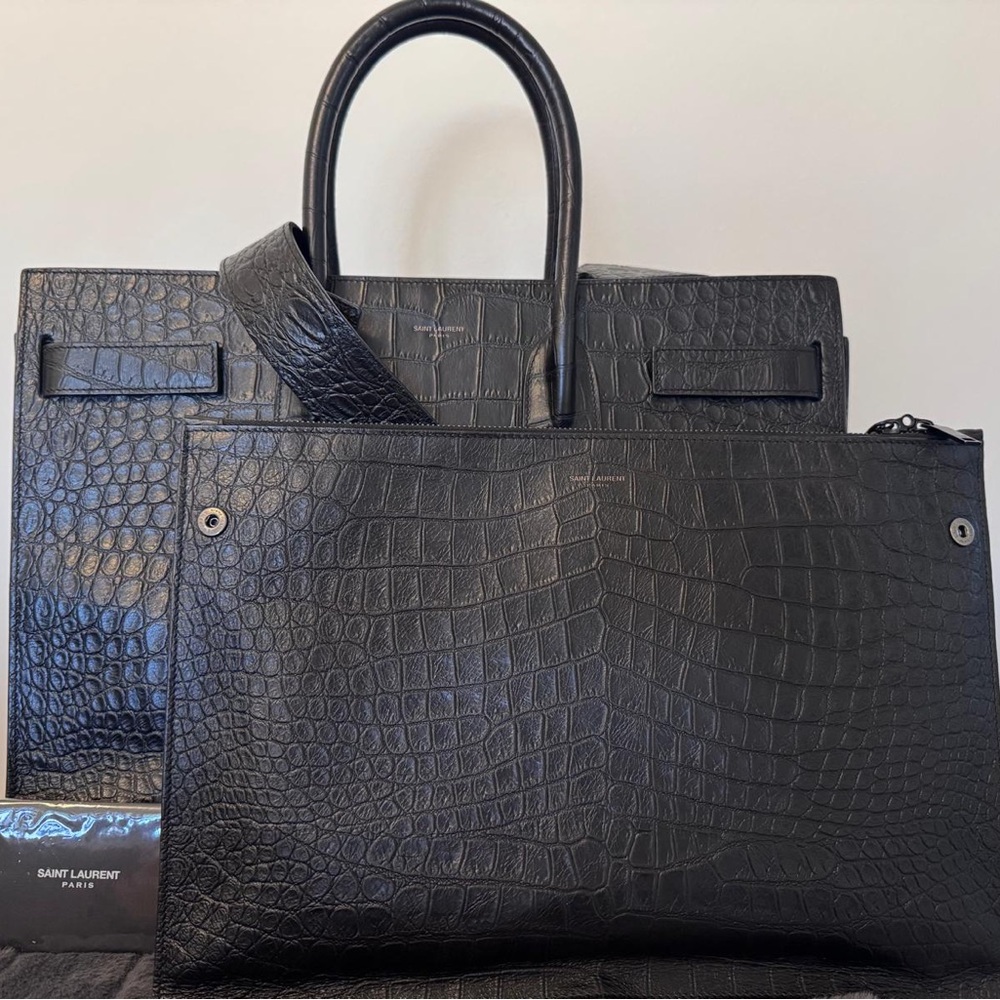 Saint Laurent Sac Du Jour - Black Crocodile-Embossed Leather, Silver Hardware - Picture 3 of 10